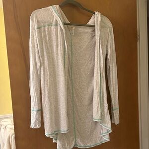 Daytrip Hooded Gray Cardigan with Teal Stitching